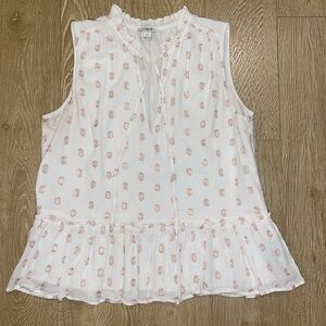 J. Crew Ruffle Neck Top in Pink Metallic Dot, size XS